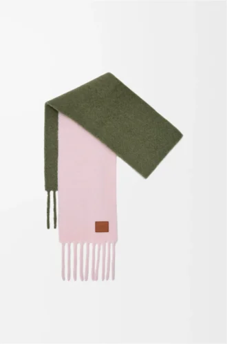 Bufanda de mezcla de alpaca y lana rosa suave/verde caqui