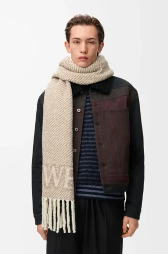 Bufanda LOEWE en mezcla de alpaca y lana Beige/Crudo