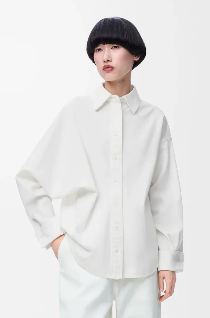 Camisa cruzada de denim Blanco