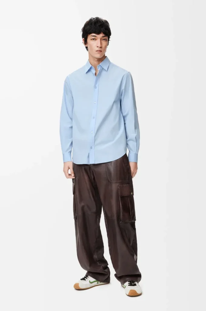Camisa de algodón azul claro