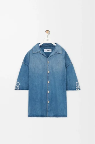 Camisa de manga corta con anagrama en denim Denim lavado
