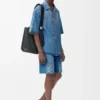 Camisa de manga corta con anagrama en denim Denim lavado Camisa de manga corta con anagrama en denim Denim lavado
