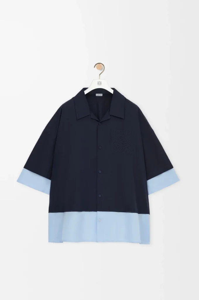 Camisa de manga corta de algodón azul marino oscuro/azul claro Camisa de manga corta de algodón azul marino oscuro/azul claro