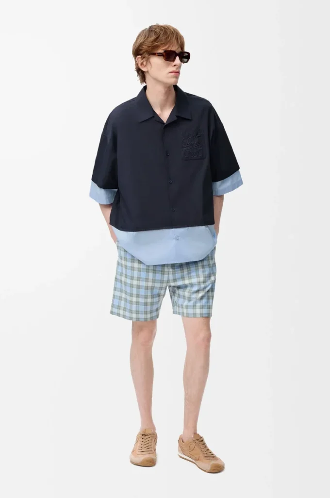 Camisa de manga corta de algodón azul marino oscuro/azul claro Camisa de manga corta de algodón azul marino oscuro/azul claro