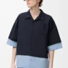 Camisa de manga corta de algodón azul marino oscuro/azul claro Camisa de manga corta de algodón azul marino oscuro/azul claro