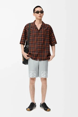 Camisa de manga corta de mezcla de lana Naranja/Negro