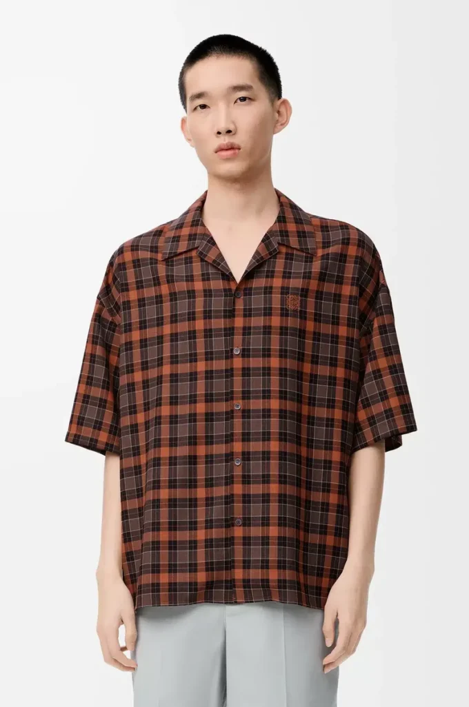 Camisa de manga corta de mezcla de lana Naranja/Negro