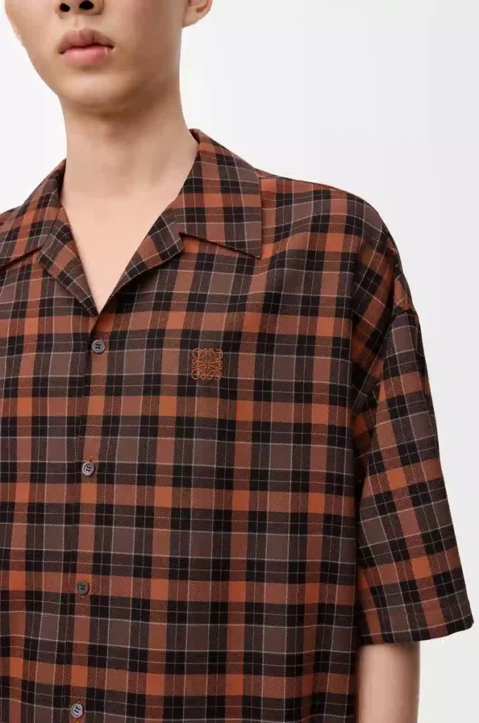 Camisa de manga corta de mezcla de lana Naranja/Negro