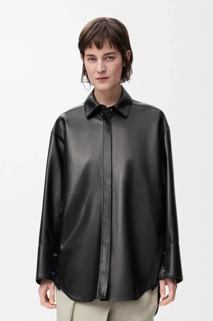 Camisa de piel de cordero napa negra Camisa de piel de cordero napa negra