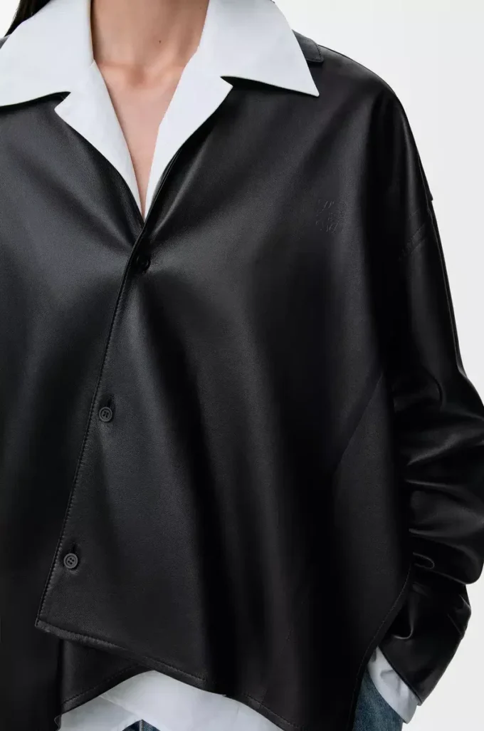 Camisa de piel de cordero napa negra Camisa de piel de cordero napa negra