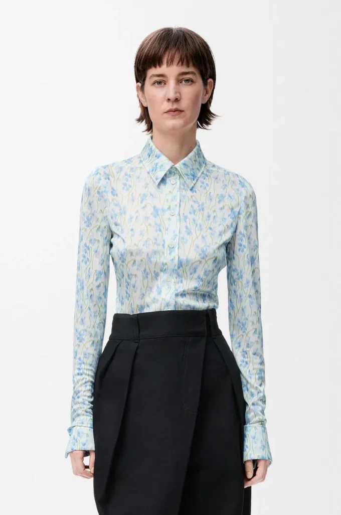 Camisa de viscosa Blanca/Azul Camisa de viscosa Blanca/Azul
