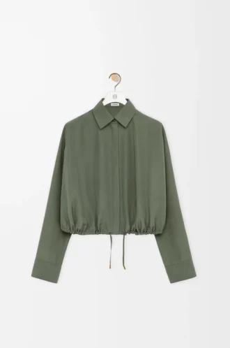 Camisa globo de seda verde caqui