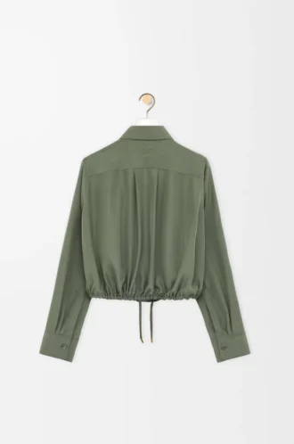 Camisa globo de seda verde caqui