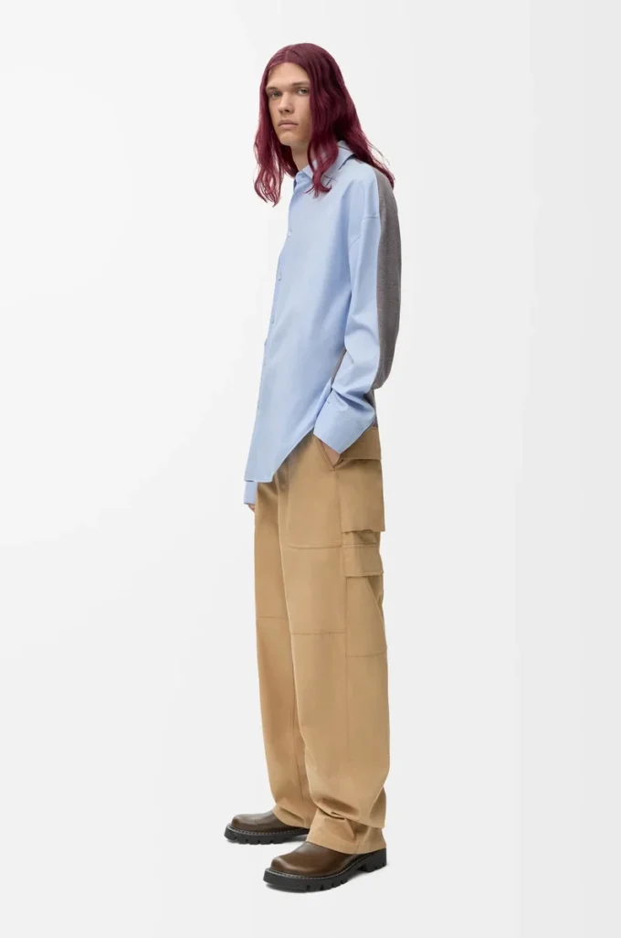 Camisa híbrida de algodón y lana Azul claro/Gris Camisa híbrida de algodón y lana Azul claro/Gris