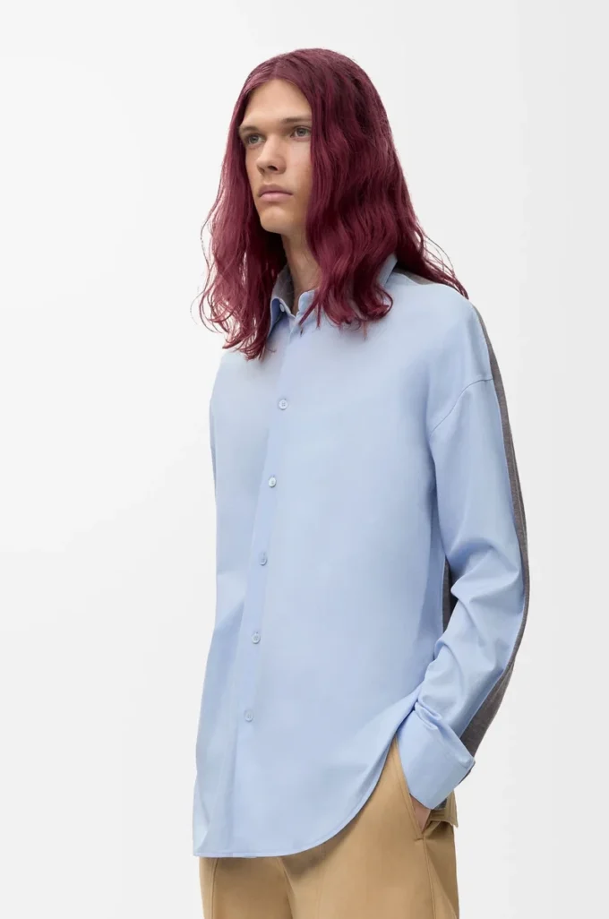 Camisa híbrida de algodón y lana Azul claro/Gris Camisa híbrida de algodón y lana Azul claro/Gris