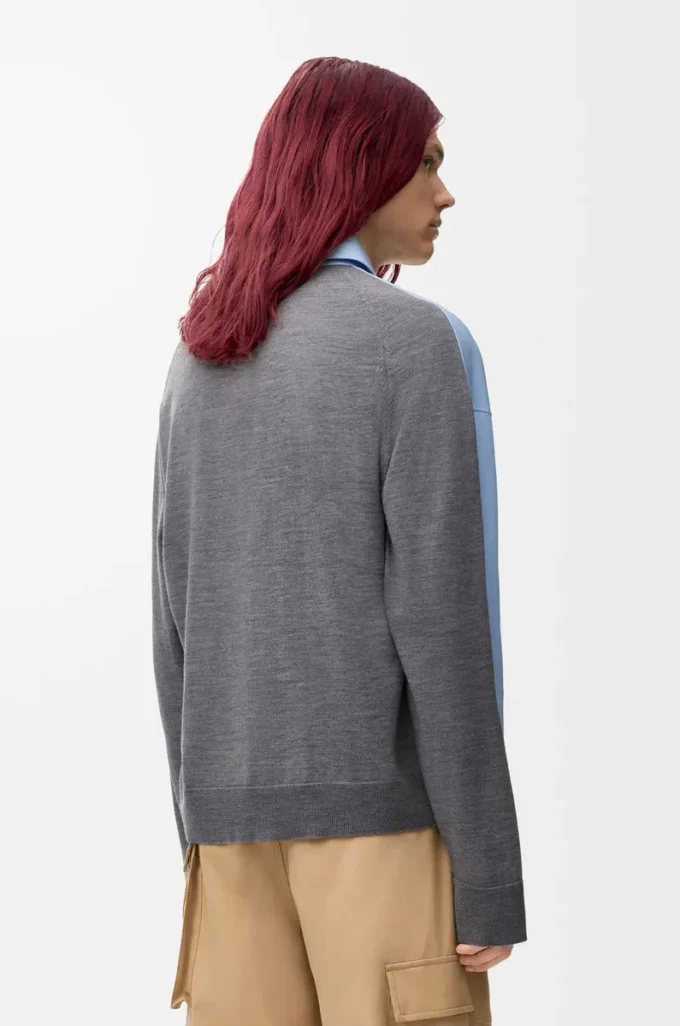 Camisa híbrida de algodón y lana Azul claro/Gris Camisa híbrida de algodón y lana Azul claro/Gris
