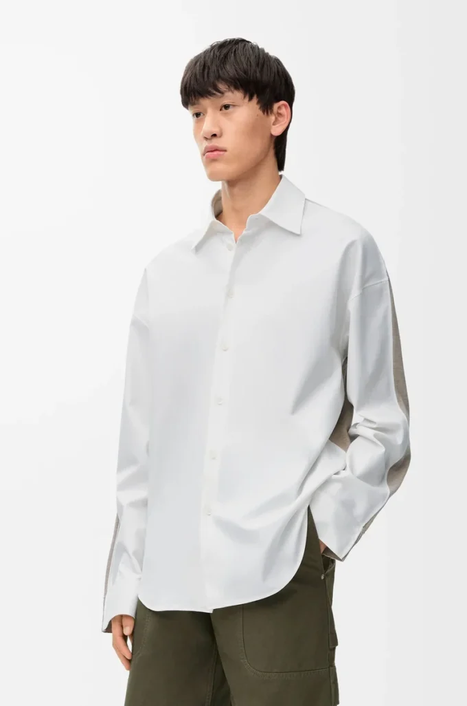 Camisa híbrida de algodón y lana Blanco/Beige Camisa híbrida de algodón y lana Blanco/Beige
