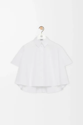 Camisa trapecio de manga corta en algodón blanco