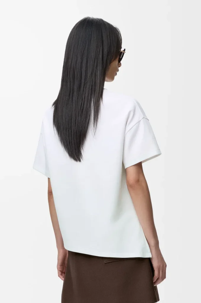 Camiseta asimétrica de mezcla de algodón, color blanco Camiseta asimétrica de mezcla de algodón, color blanco