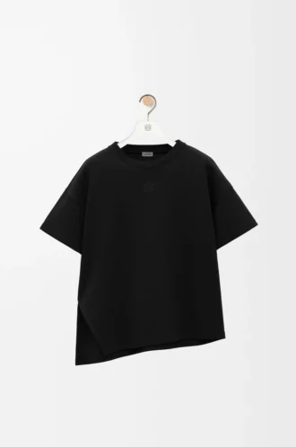 Camiseta asimétrica de mezcla de algodón, color negro