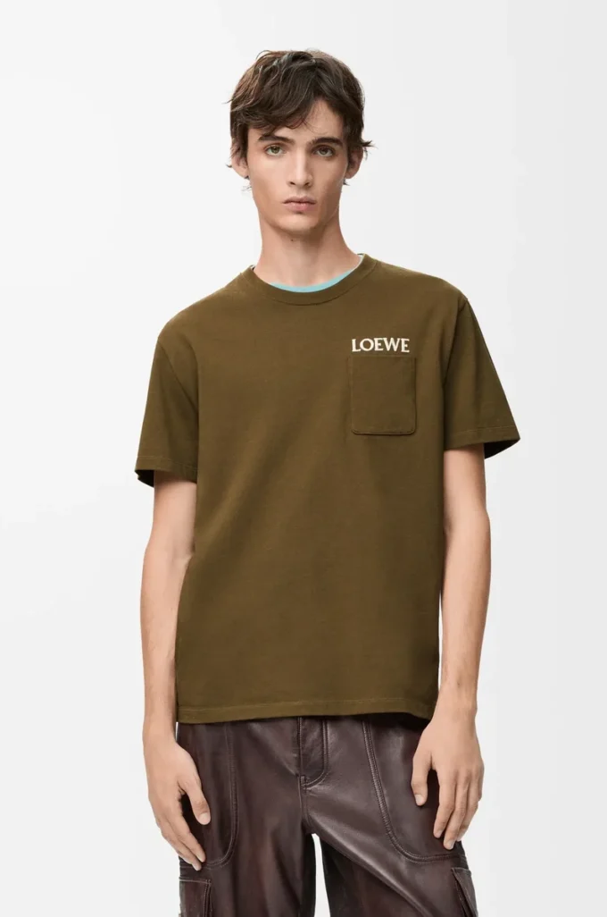 Camiseta de corte holgado en algodón verde caqui