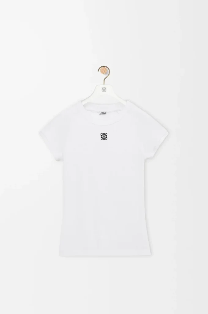 Camiseta de corte pequeño en mezcla de algodón Blanco Camiseta de corte pequeño en mezcla de algodón Blanco