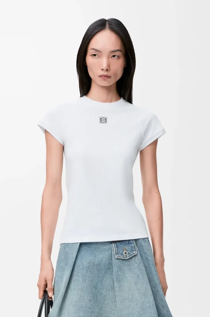 Camiseta de corte pequeño en mezcla de algodón Blanco Camiseta de corte pequeño en mezcla de algodón Blanco