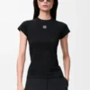 Camiseta de corte pequeño en mezcla de algodón Negro Camiseta de corte pequeño en mezcla de algodón Negro