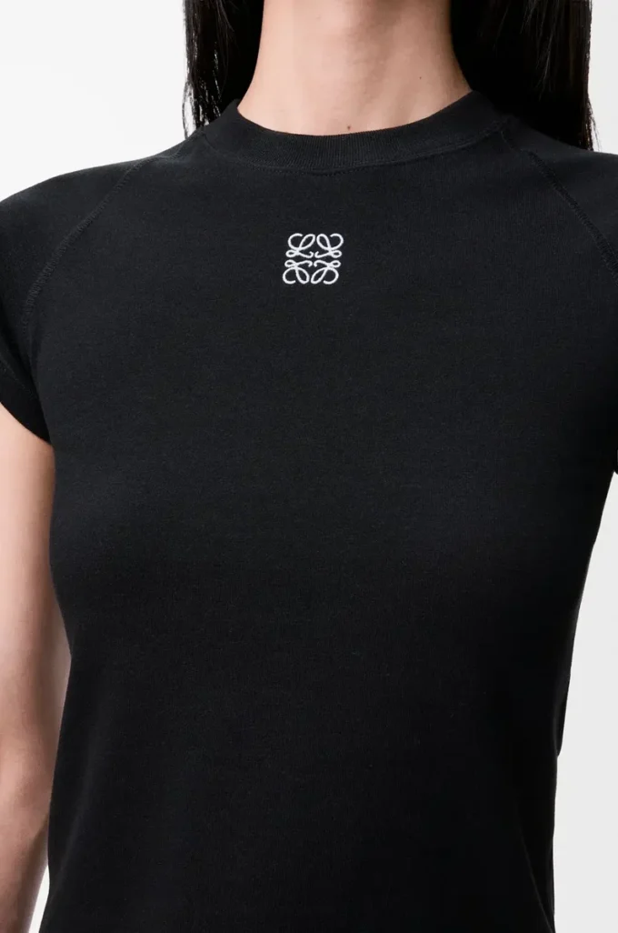 Camiseta de corte pequeño en mezcla de algodón Negro Camiseta de corte pequeño en mezcla de algodón Negro