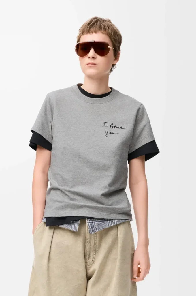 Camiseta de corte recto en algodón gris jaspeado