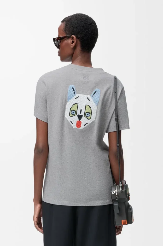 Camiseta de corte recto en algodón gris jaspeado