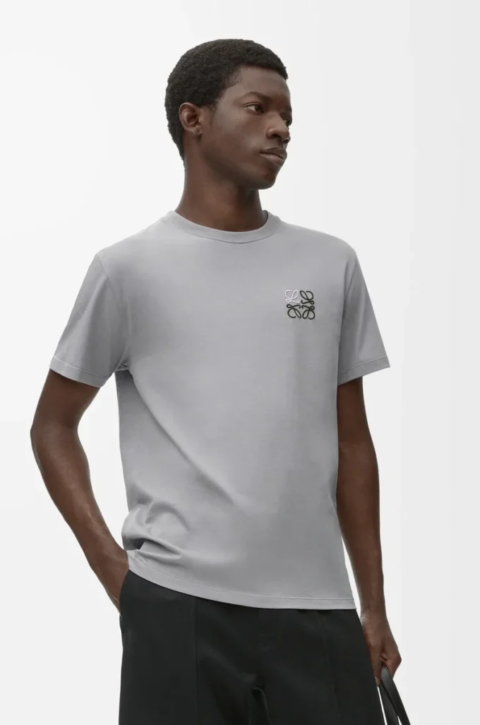 Camiseta de corte recto en algodón gris medio Camiseta de corte recto en algodón gris medio