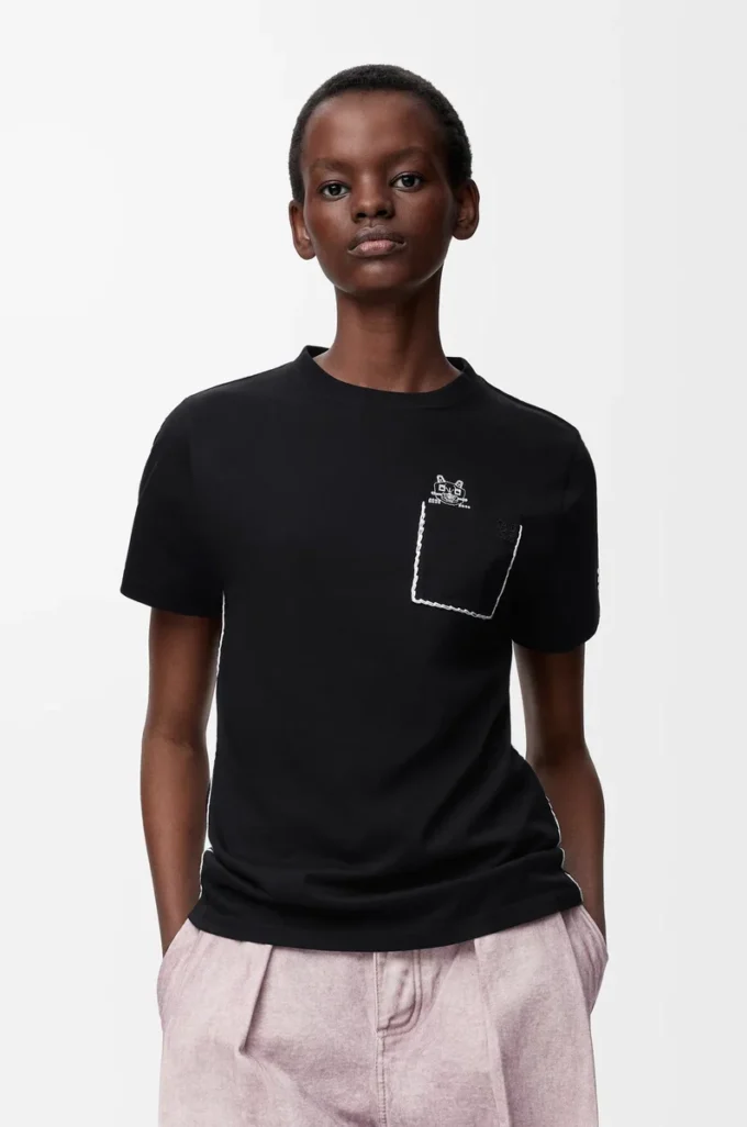 Camiseta de corte recto en algodón Negro
