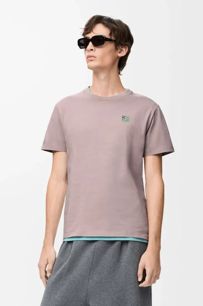 Camiseta de corte recto en algodón rosa claro Camiseta de corte recto en algodón rosa claro
