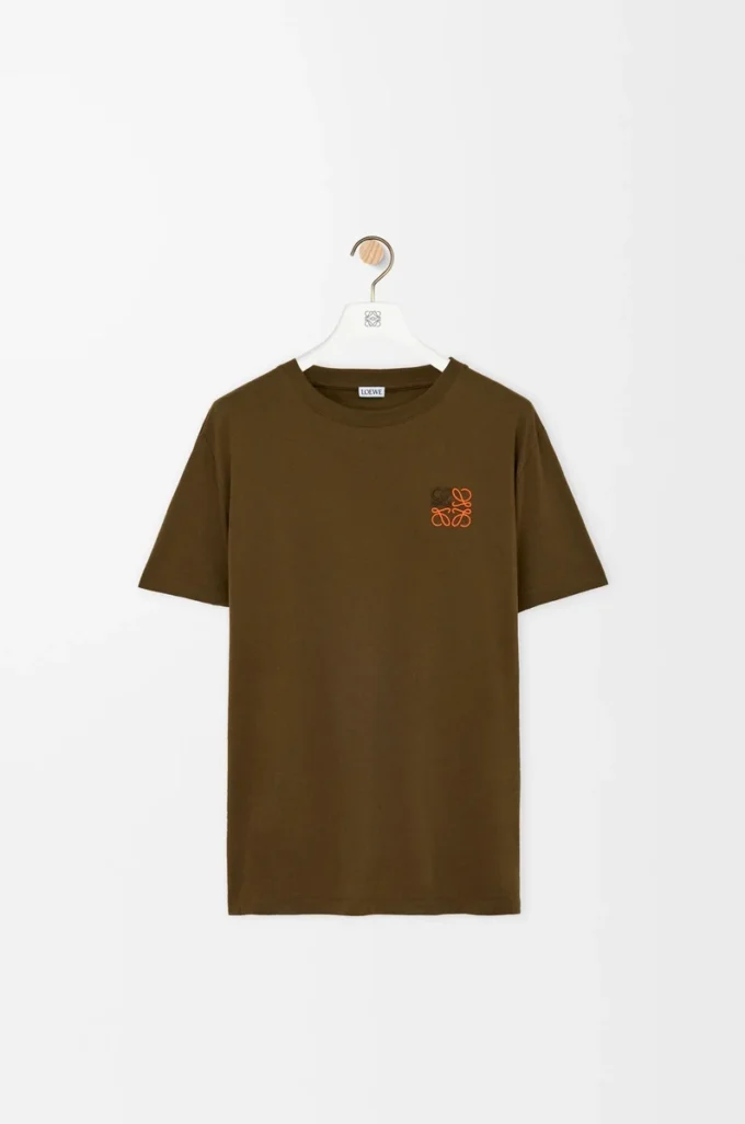 Camiseta de corte recto en algodón verde caqui Camiseta de corte recto en algodón verde caqui