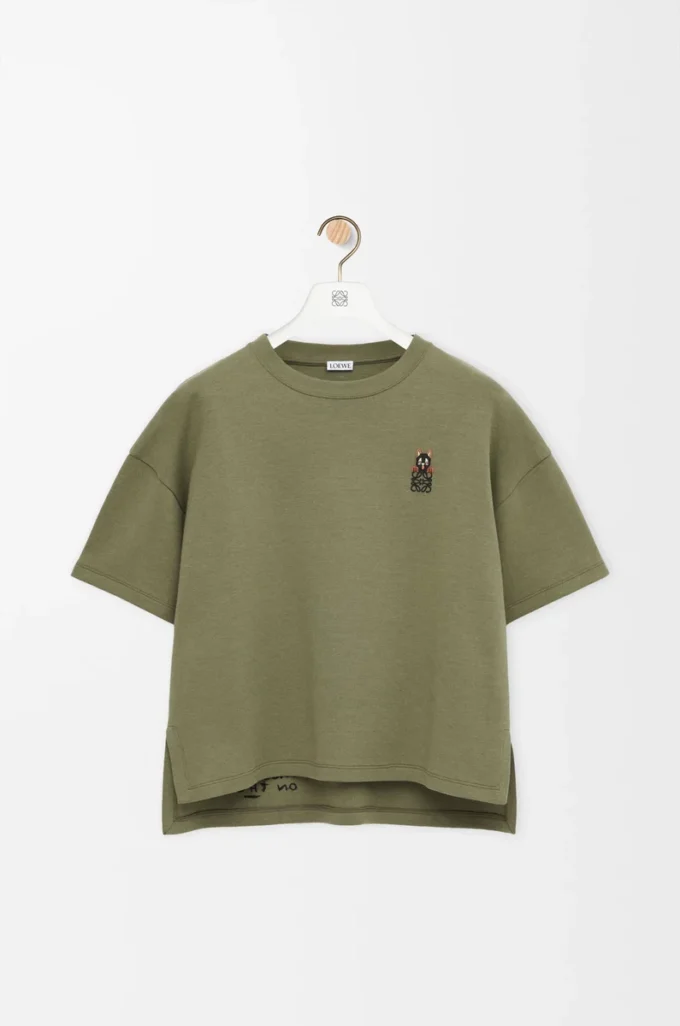 Camiseta de corte recto en mezcla de algodón Verde caqui Camiseta de corte recto en mezcla de algodón Verde caqui