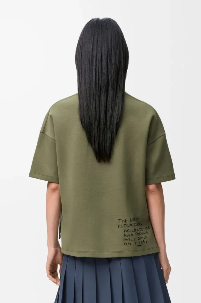 Camiseta de corte recto en mezcla de algodón Verde caqui Camiseta de corte recto en mezcla de algodón Verde caqui