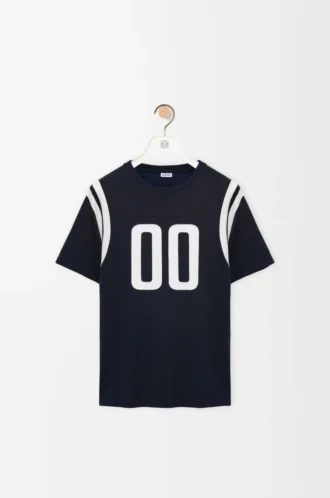 Camiseta de corte regular en algodón y viscosa azul marino oscuro