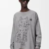 Camiseta de manga larga de algodón gris jaspeado Camiseta de manga larga de algodón gris jaspeado