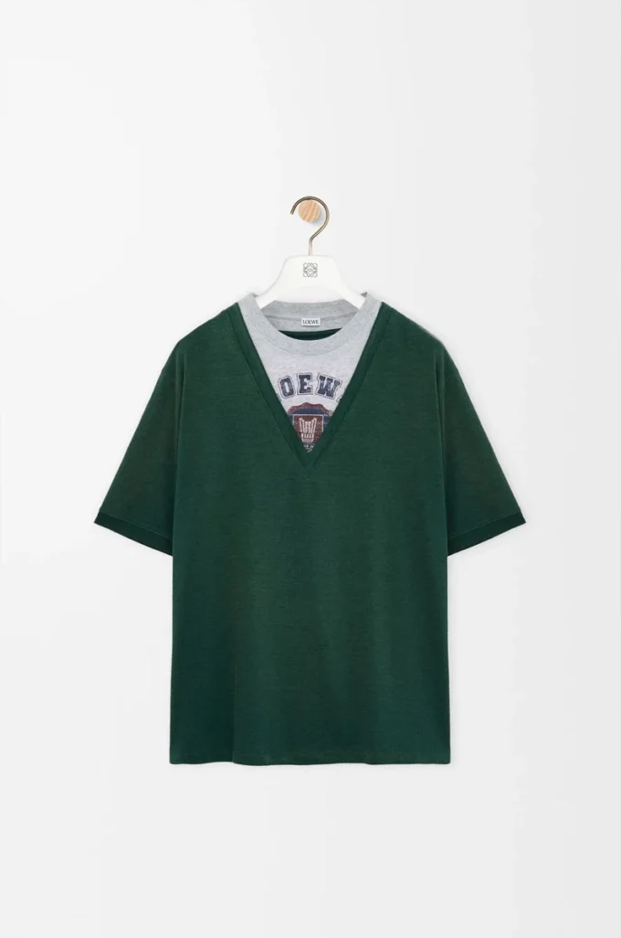 Camiseta holgada de mezcla de algodón verde/gris Camiseta holgada de mezcla de algodón verde/gris