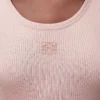 Camiseta sin mangas con anagrama en seda rosa claro Camiseta sin mangas con anagrama en seda rosa claro
