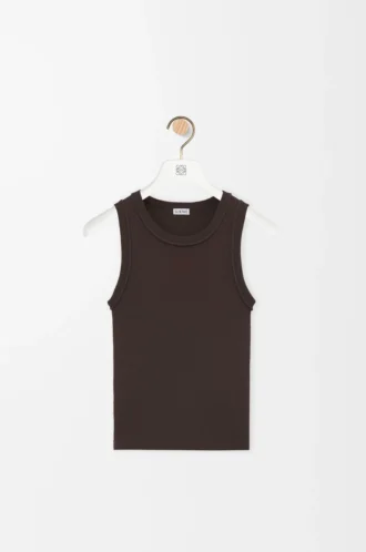 Camiseta sin mangas con anagrama en viscosa elástica marrón