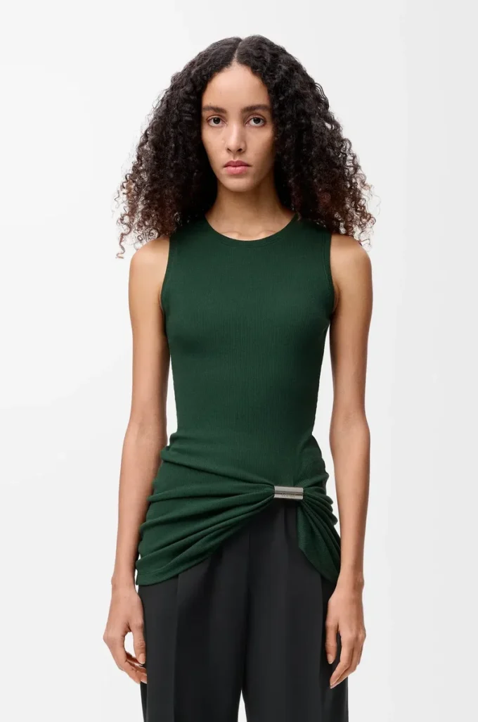 Camiseta sin mangas de algodón verde oscuro Camiseta sin mangas de algodón verde oscuro