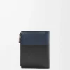 Cartera compacta y delgada en piel de becerro brillante    Negro/Azul marino oscuro