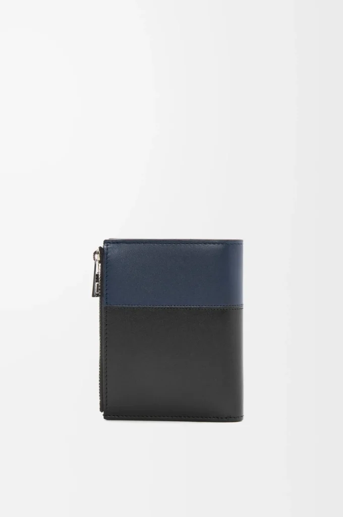 Cartera compacta y delgada en piel de becerro brillante    Negro/Azul marino oscuro