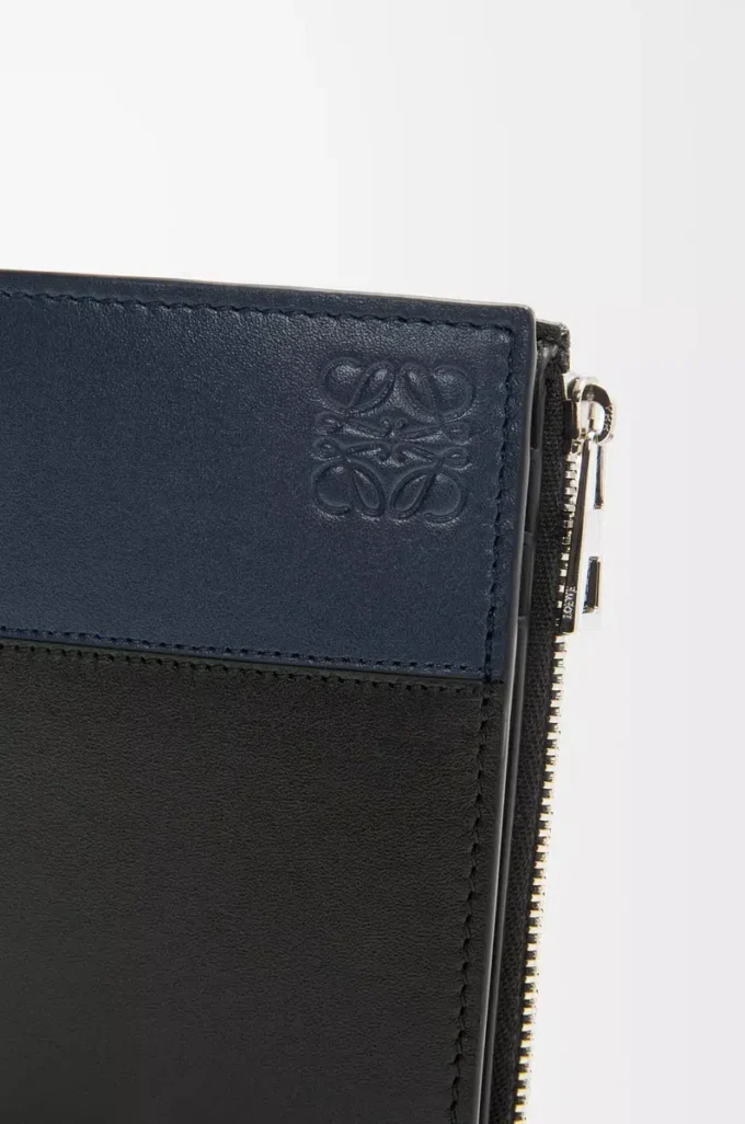 Cartera compacta y delgada en piel de becerro brillante    Negro/Azul marino oscuro