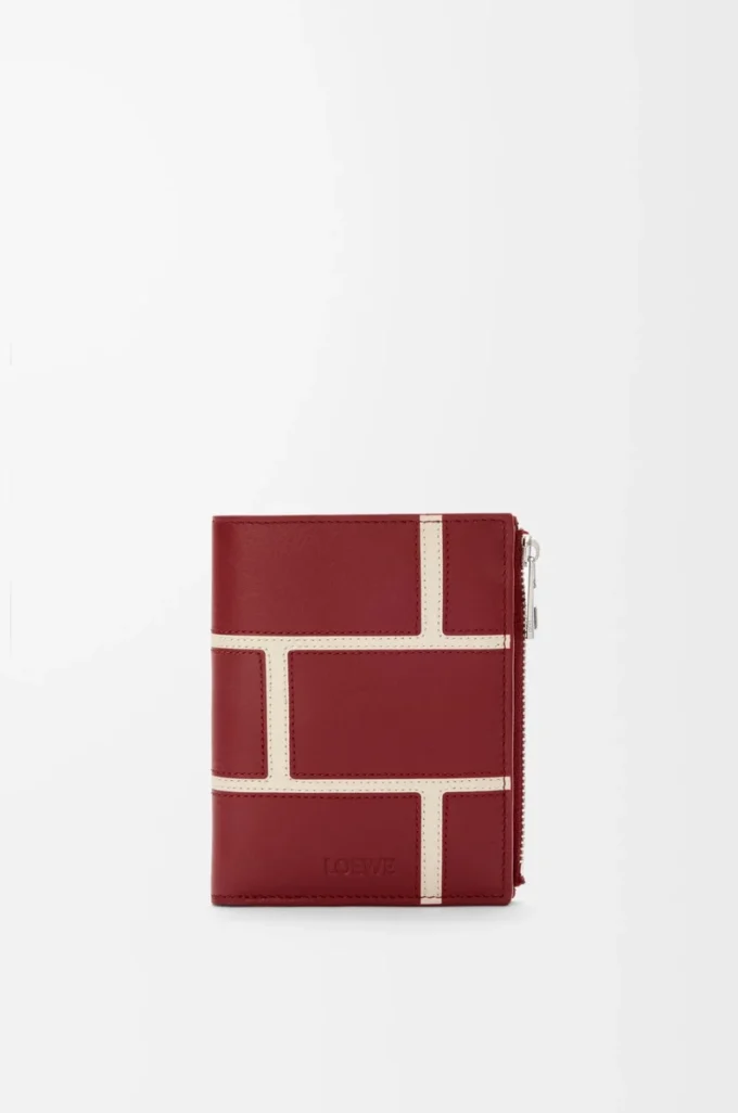 Cartera compacta y delgada en piel de becerro clásica rojo quemado