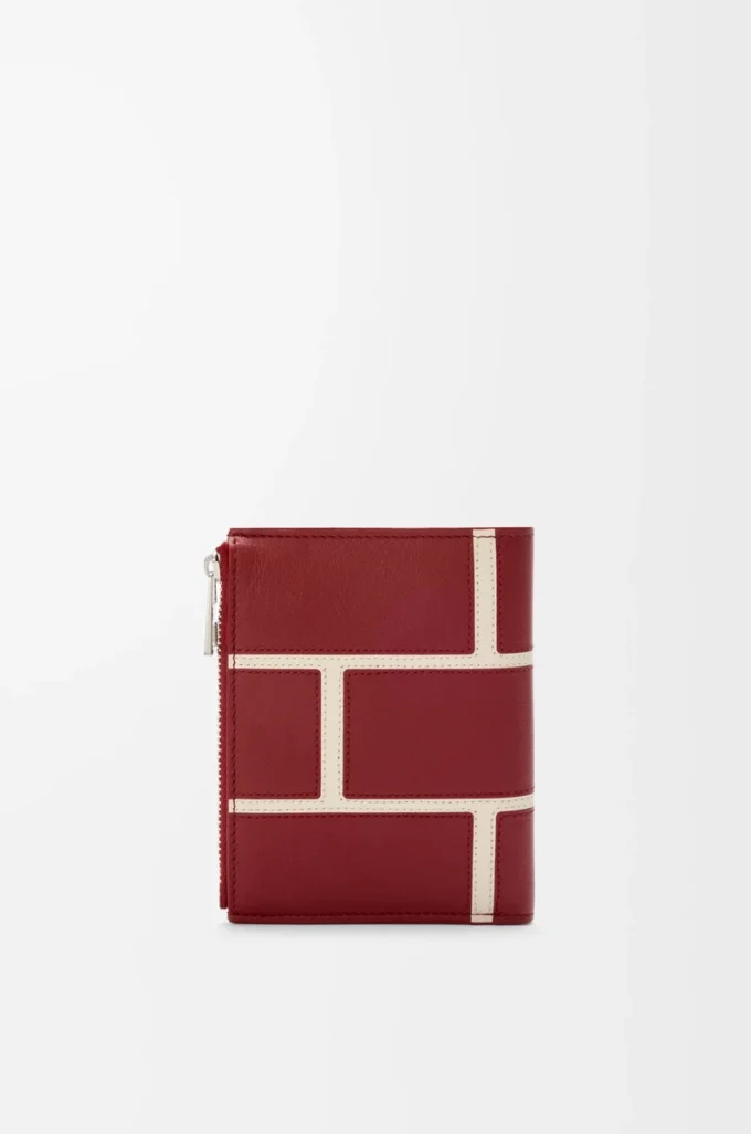 Cartera compacta y delgada en piel de becerro clásica rojo quemado