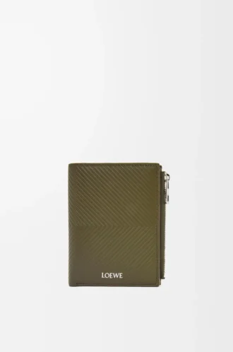 Cartera compacta y delgada en piel de becerro clásica texturizada Dark Khaki
