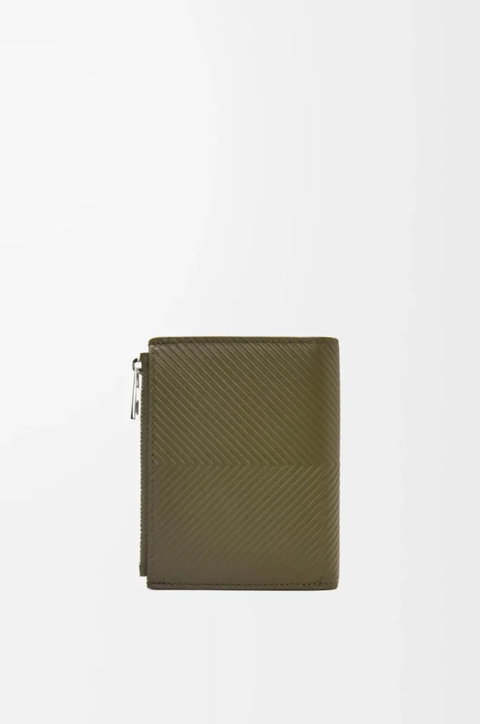 Cartera compacta y delgada en piel de becerro clásica texturizada Dark Khaki Cartera compacta y delgada en piel de becerro clásica texturizada Dark Khaki